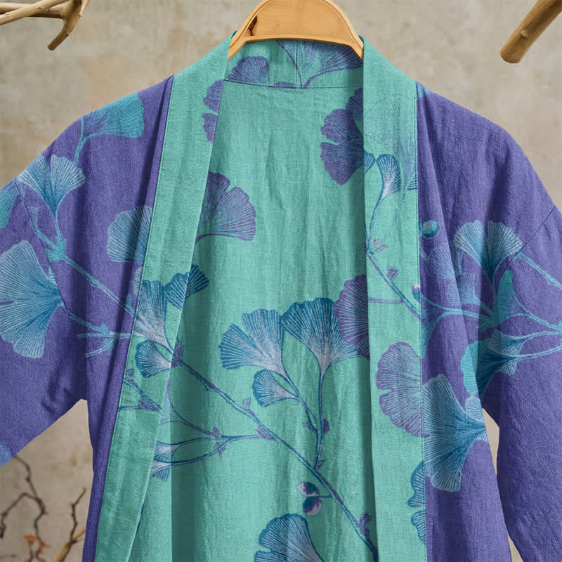 Ownkoti Boho Ginkgo Leaf Cotton Kimono Robe - image 2
