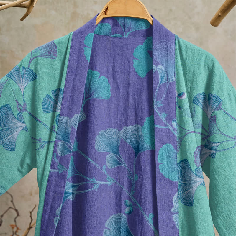 Ownkoti Boho Ginkgo Leaf Cotton Kimono Robe - image 7