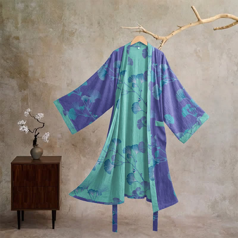 Ownkoti Boho Ginkgo Leaf Cotton Kimono Robe - Purple - XL - image 0