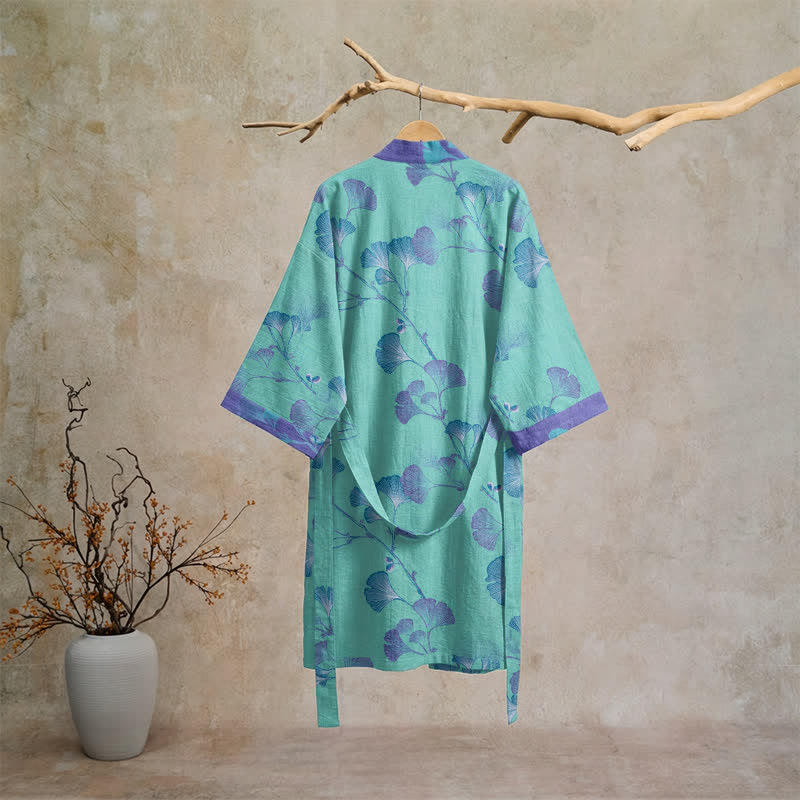 Ownkoti Boho Ginkgo Leaf Cotton Kimono Robe - image 6