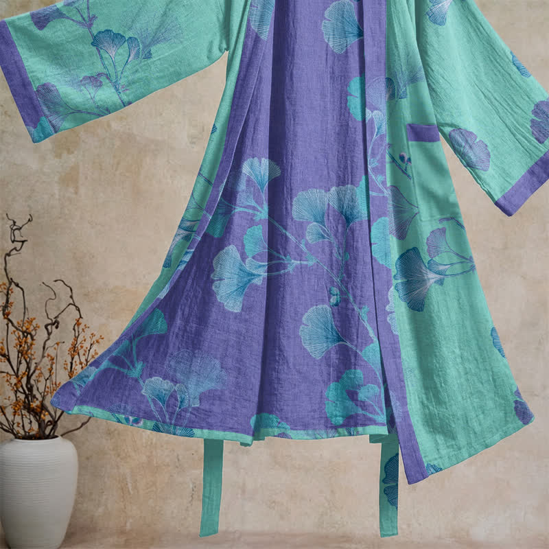 Ownkoti Boho Ginkgo Leaf Cotton Kimono Robe - image 8