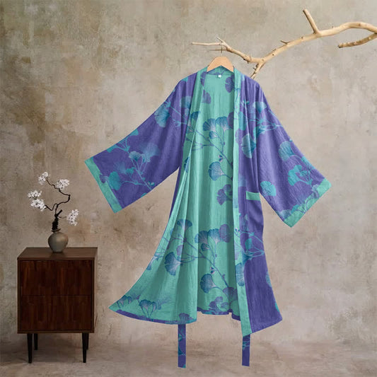 Ownkoti Boho Ginkgo Leaf Cotton Kimono Robe - Purple - XL - image 0