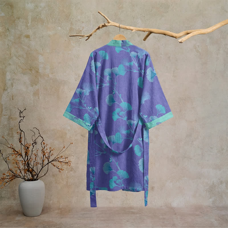 Ownkoti Boho Ginkgo Leaf Cotton Kimono Robe - image 1