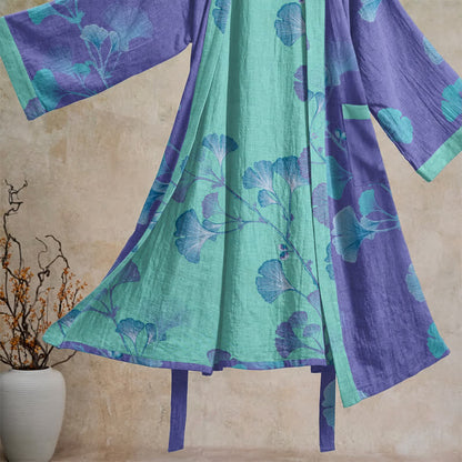 Ownkoti Boho Ginkgo Leaf Cotton Kimono Robe - image 3
