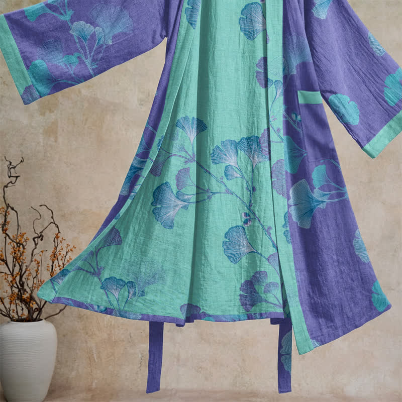 Ownkoti Boho Ginkgo Leaf Cotton Kimono Robe - image 3