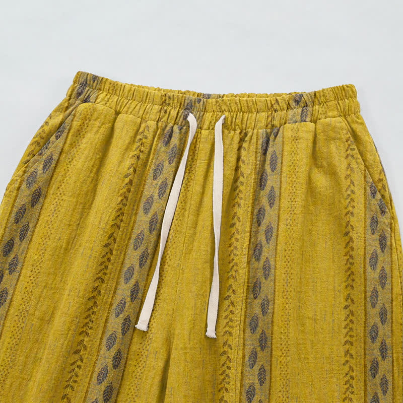 Ownkoti Yellow Striped Leaf Cotton Harem Pants - image 2