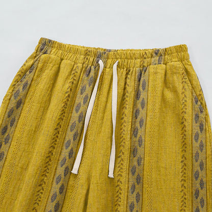 Ownkoti Yellow Striped Leaf Cotton Harem Pants - image 2