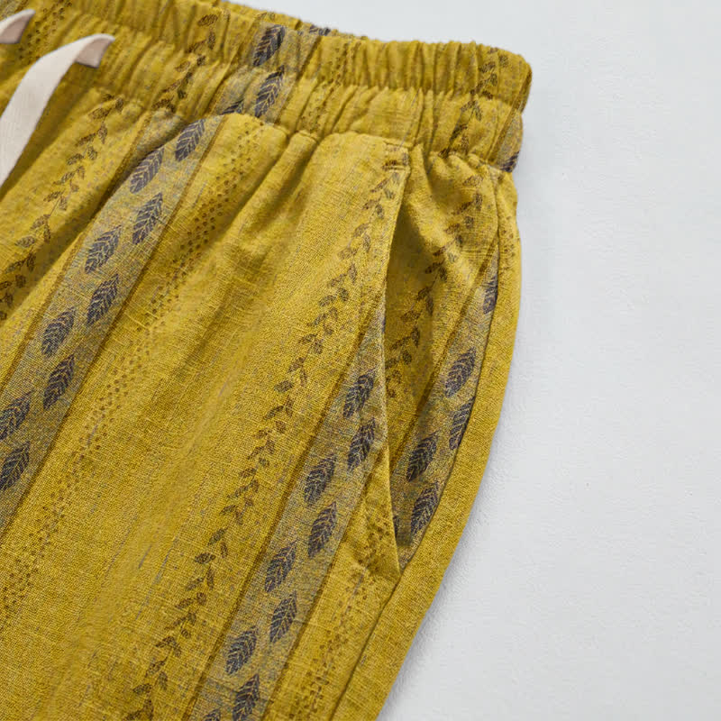 Ownkoti Yellow Striped Leaf Cotton Harem Pants - image 4