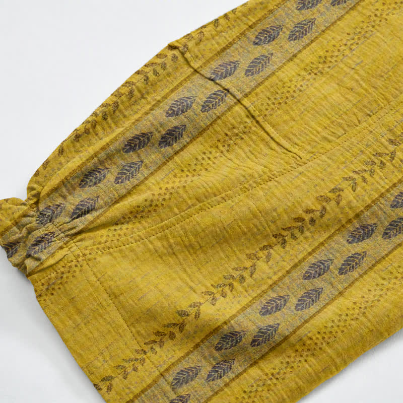 Ownkoti Yellow Striped Leaf Cotton Harem Pants - image 5