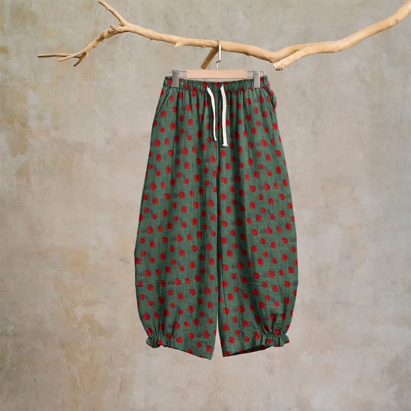 Ownkoti Polka Dot Cotton Harem Pants - Green - XL - image 6