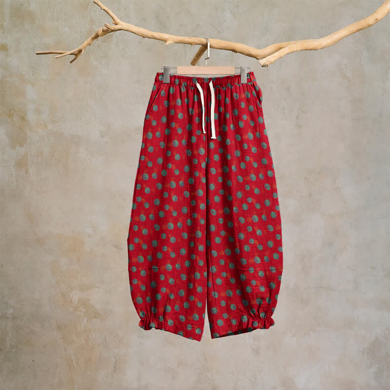 Ownkoti Polka Dot Cotton Harem Pants - Red - XL - image 0