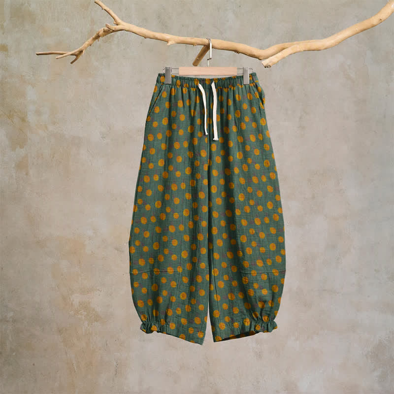 Ownkoti Polka Dot Cotton Harem Pants - Dark Green - XL - image 12