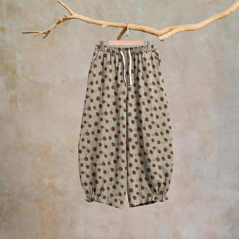 Ownkoti Polka Dot Cotton Harem Pants - Beige - XL - image 30