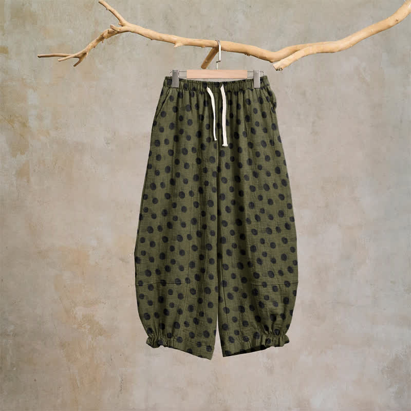 Ownkoti Polka Dot Cotton Harem Pants - Gray & Green - XL - image 42