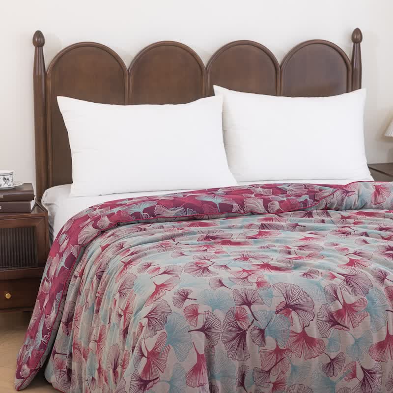 Ownkoti Watercolor Ginkgo Leaf Cotton Gauze Quilt - Beige - Summer Quilt - King - image 0