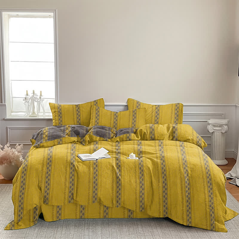 Ownkoti Reversible Striped Leaf Cotton Duvet Cover Bedding Set - image 3