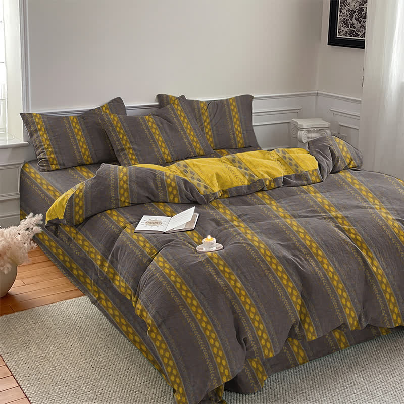 Ownkoti Reversible Striped Leaf Cotton Duvet Cover Bedding Set - image 7