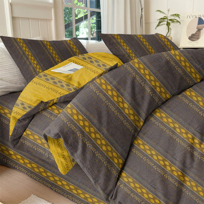 Ownkoti Reversible Striped Leaf Cotton Duvet Cover Bedding Set - Brown - Bedding Set(4PCS) - King - image 5