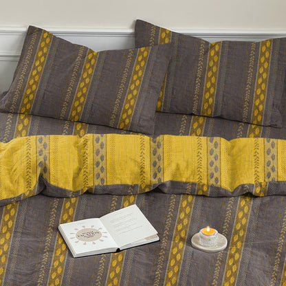 Ownkoti Reversible Striped Leaf Cotton Duvet Cover Bedding Set - Brown - 2PCS Pillowcases - 20" x 37" - image 9