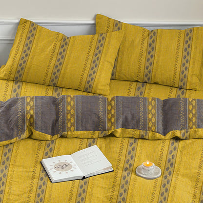 Ownkoti Reversible Striped Leaf Cotton Duvet Cover Bedding Set - Yellow - 2PCS Pillowcases - 20" x 37" - image 4