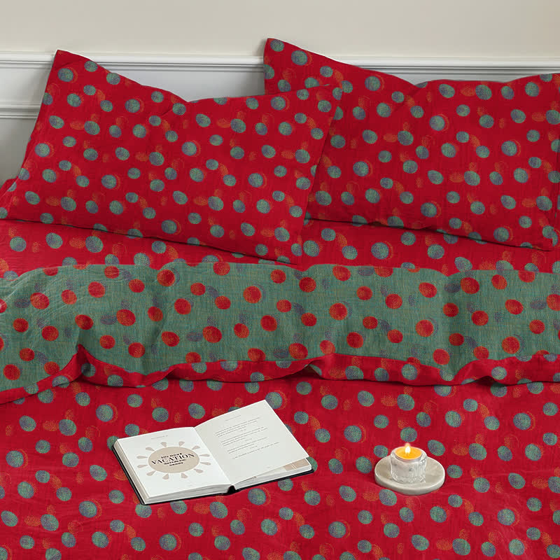 Ownkoti Polka Dot Reversible Cotton Duvet Cover Bedding Set - Red - 2PCS Pillowcases - 20" x 37" - image 4
