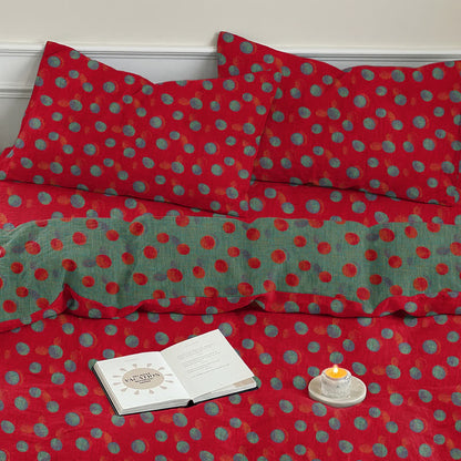Ownkoti Polka Dot Reversible Cotton Duvet Cover Bedding Set - Red - 2PCS Pillowcases - 20" x 37" - image 4
