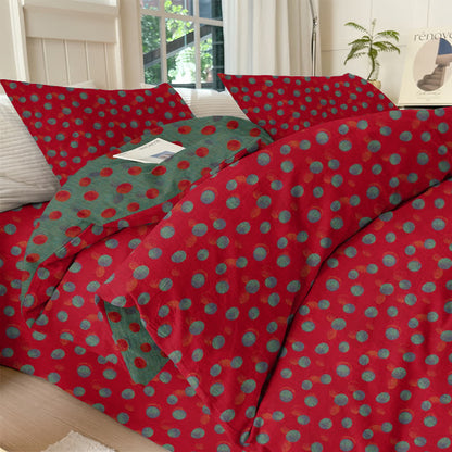 Ownkoti Polka Dot Reversible Cotton Duvet Cover Bedding Set - Red - Bedding Set(4PCS) - King - image 0