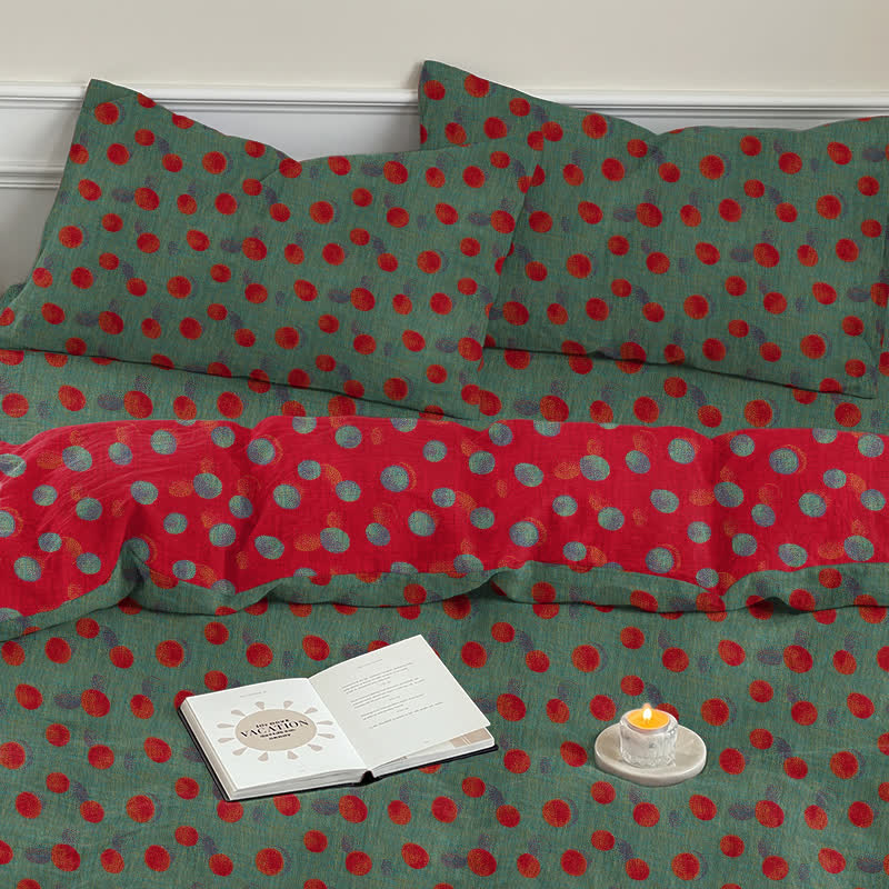Ownkoti Polka Dot Reversible Cotton Duvet Cover Bedding Set - Green - 2PCS Pillowcases - 20" x 37" - image 9