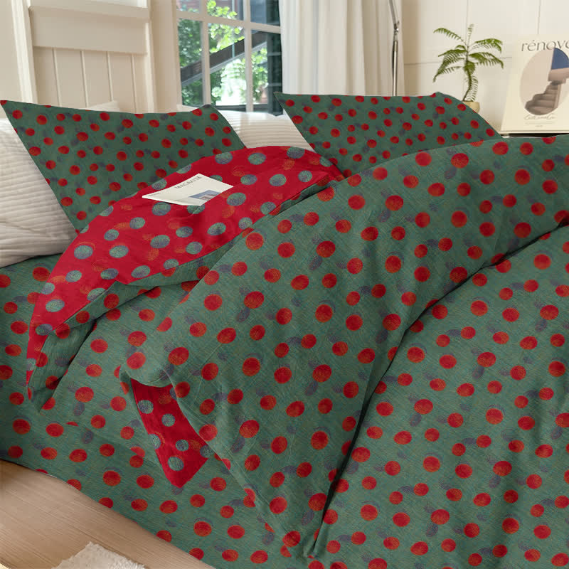 Ownkoti Polka Dot Reversible Cotton Duvet Cover Bedding Set - Green - Bedding Set(4PCS) - King - image 5