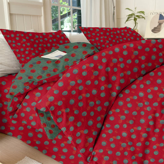Ownkoti Polka Dot Reversible Cotton Duvet Cover Bedding Set - Red - Bedding Set(4PCS) - King - image 0