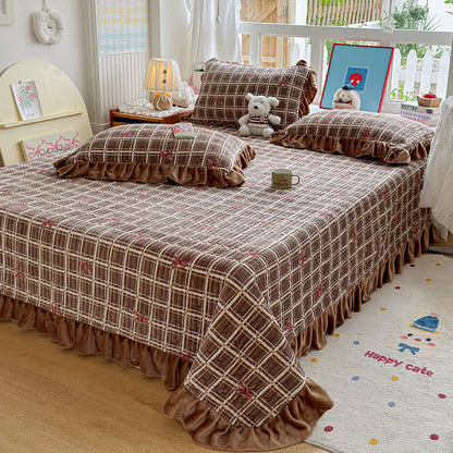 Ownkoti Brown Ruffle Plaid Bow Bedding Set - image 6