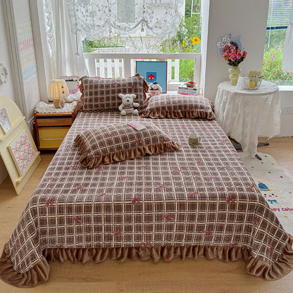 Ownkoti Brown Ruffle Plaid Bow Bedding Set - image 7