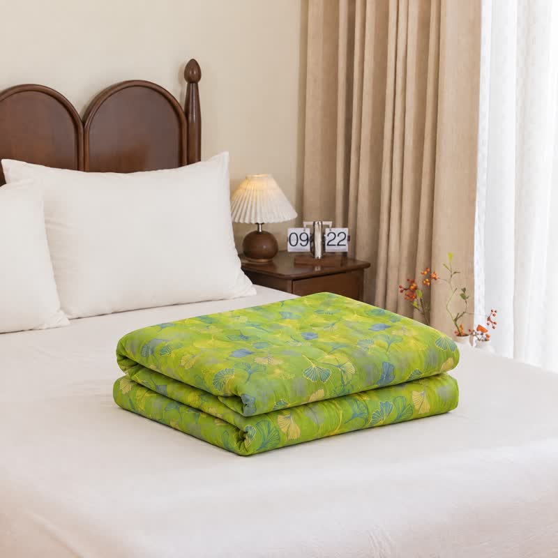 Ownkoti Green Ginkgo Leaf Cotton Gauze Quilt - Green - Summer Quilt - King - image 1