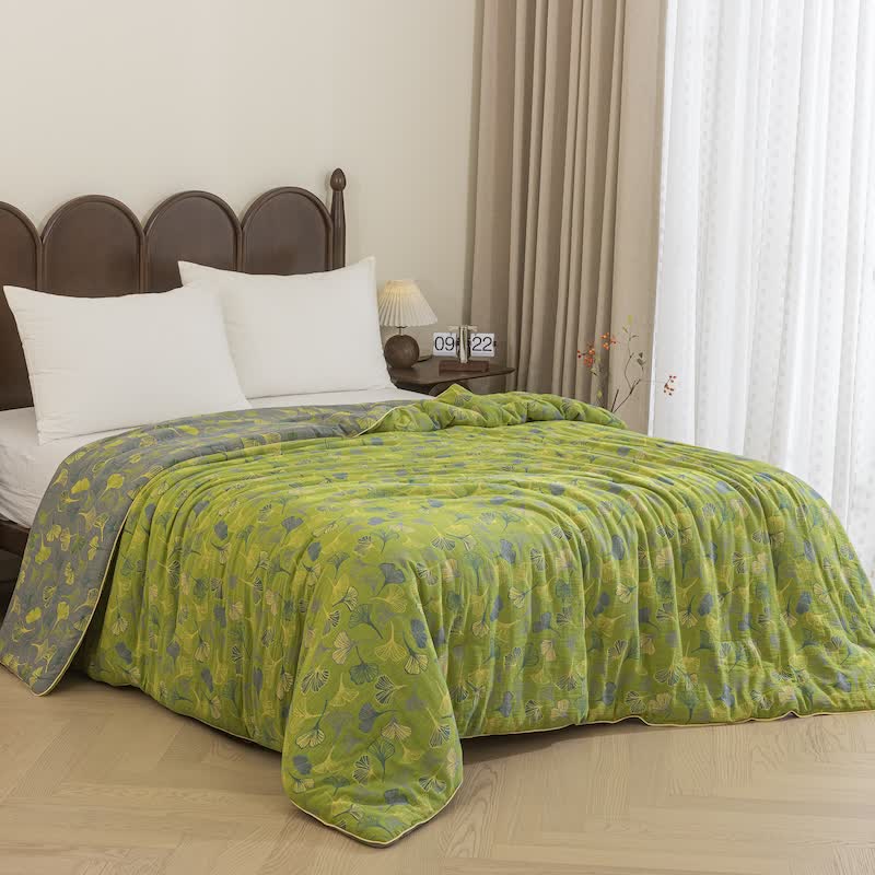 Ownkoti Green Ginkgo Leaf Cotton Gauze Quilt - image 2