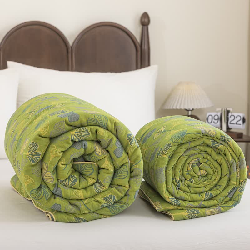 Ownkoti Green Ginkgo Leaf Cotton Gauze Quilt - image 8