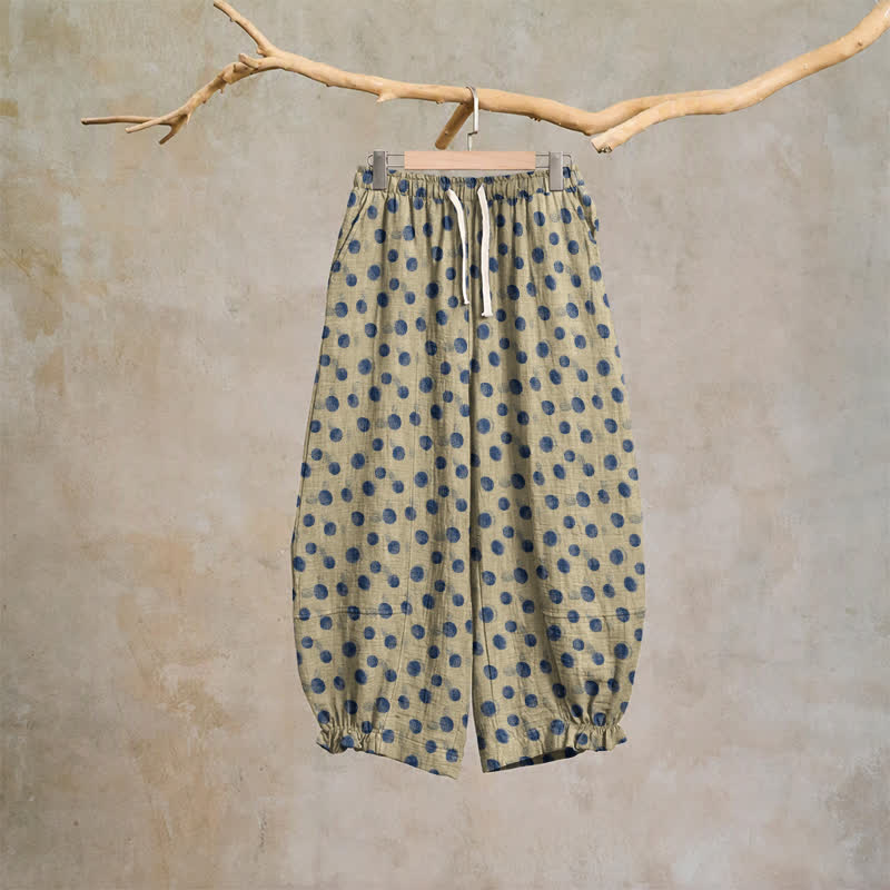 Ownkoti Polka Dot Cotton Harem Pants - Beige & Blue - XL - image 54