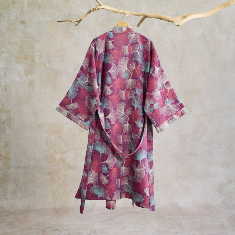 Ownkoti Artistic Ginkgo Leaf Kimono Loungewear Robe - image 1