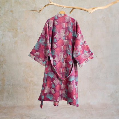 Ownkoti Artistic Ginkgo Leaf Kimono Loungewear Robe - image 1