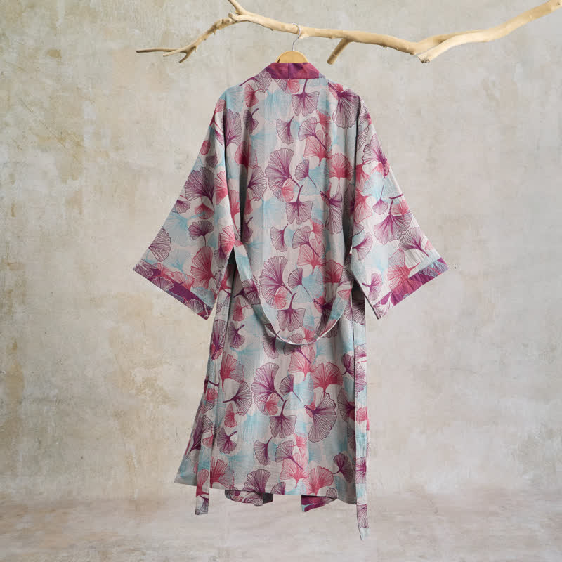 Ownkoti Artistic Ginkgo Leaf Kimono Loungewear Robe - image 8