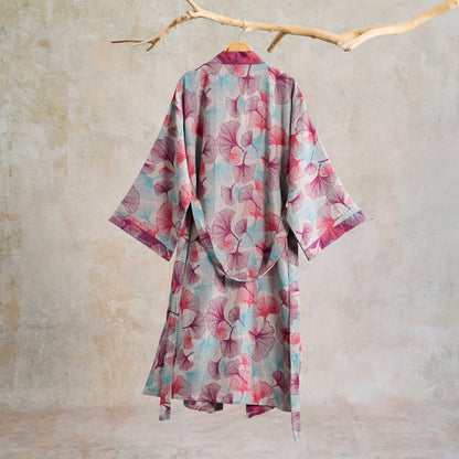 Ownkoti Artistic Ginkgo Leaf Kimono Loungewear Robe - image 8