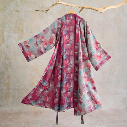 Ownkoti Artistic Ginkgo Leaf Kimono Loungewear Robe - Beige - XL - image 7