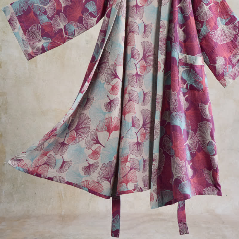 Ownkoti Artistic Ginkgo Leaf Kimono Loungewear Robe - image 5