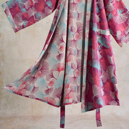 Ownkoti Artistic Ginkgo Leaf Kimono Loungewear Robe - image 5