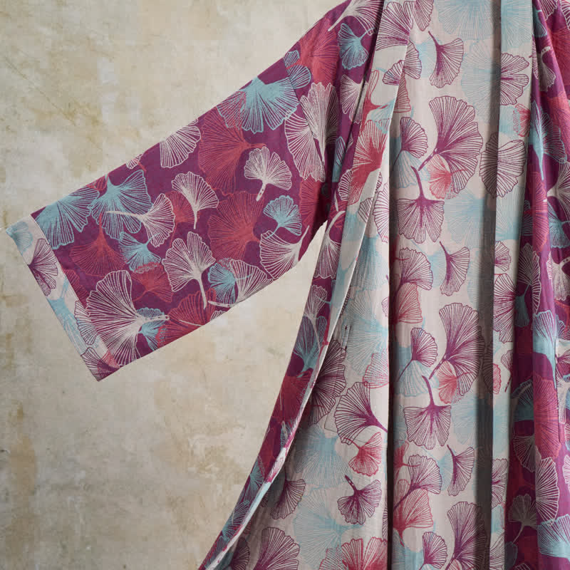 Ownkoti Artistic Ginkgo Leaf Kimono Loungewear Robe - image 3