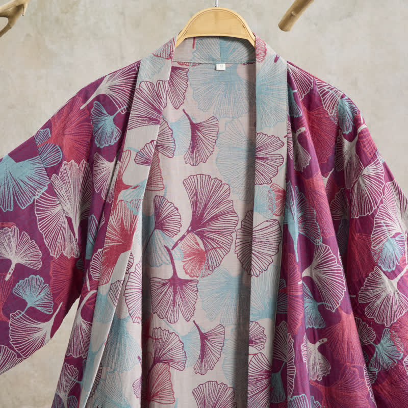 Ownkoti Artistic Ginkgo Leaf Kimono Loungewear Robe - image 2