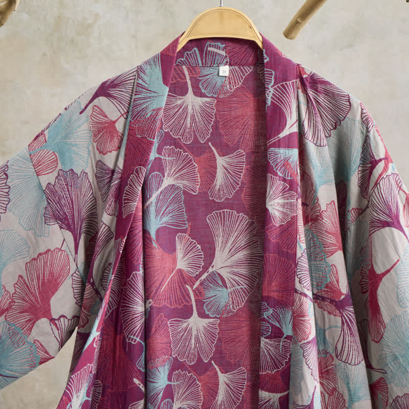Ownkoti Artistic Ginkgo Leaf Kimono Loungewear Robe - image 9