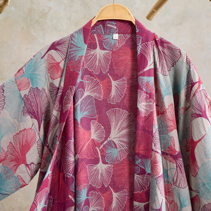 Ownkoti Artistic Ginkgo Leaf Kimono Loungewear Robe - image 9
