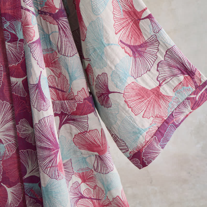 Ownkoti Artistic Ginkgo Leaf Kimono Loungewear Robe - image 11