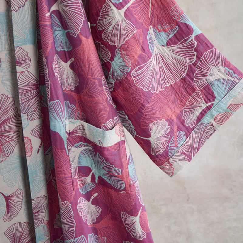 Ownkoti Artistic Ginkgo Leaf Kimono Loungewear Robe - image 4