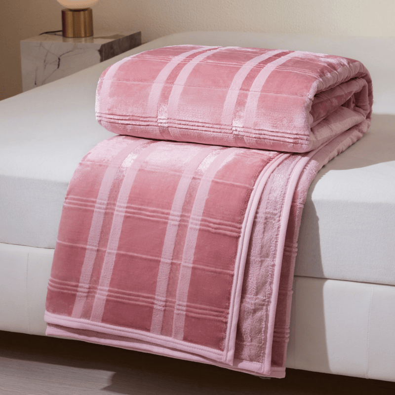 Ownkoti Soft Striped Plaid Fleece Blanket - Red - Blanket - 79" x 91" - image 0